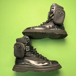 Prada Black Monolith Leather  Combat Boots Size 40/ US 9